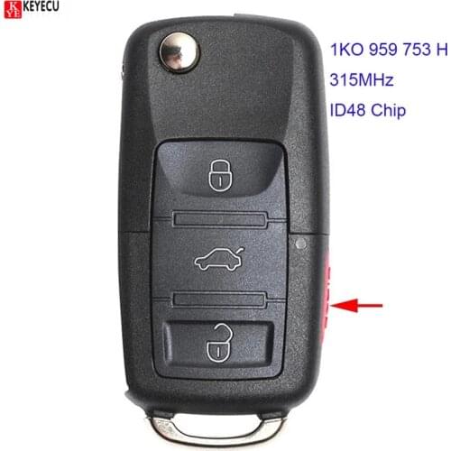KEYECU for Volkswagen Beetle CC Eos Golf Jetta GTI Tiguan Rabbit Remote Key FCC ID: NBG92596263, 1K0 959 753 H, 315MHz ID48 Chip