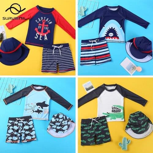 Boys Swimwear 3-Piece Swimsuit for Children Swimming Trunks for a Boy Shark Print Toddler Infant Bathing Suit Beach Baby Clothes