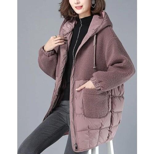Women Padded Jackets Autumn Winter Hooded Outerwear 2021 Loose S-4XL Down Cotton Jacket Mid-Length Lamb Wool Thick Coat Female