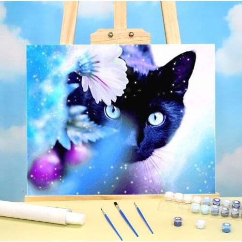 Cat Animal Paint By Numbers Package Acrylic Paints 40*50 Paiting By Numbers New Design For Children Wholesale