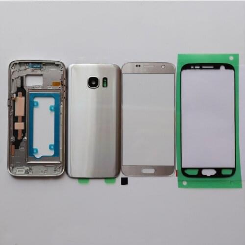 NEW For Samsung Galaxy S7 G930 G930F G935 G935F Middle Plate Chassis Frame + Back Cover + Front Outer Screen Glass +Adhesive