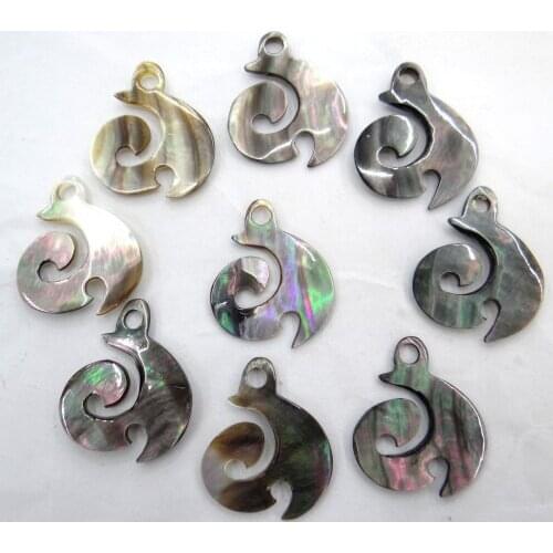 Natural Quartz crystal Abalone Shell carved the Grass dragon Charms pendant for diy Jewelry making necklace Accessories 6PCS A9