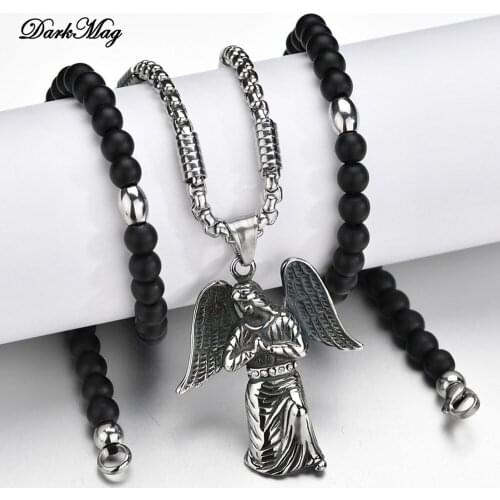 DarkMag Archangel St.Michael Necklace Protect Me Saint Angel Protection Stainless Pendant Orhodox Amulet Christian Jewelry