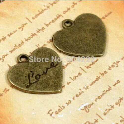 100pcs Heart with LOVE Letter Charms Pendants Fit Jewelry antique bronze zinc alloy pendant, charm, drops for diy 21X20mm