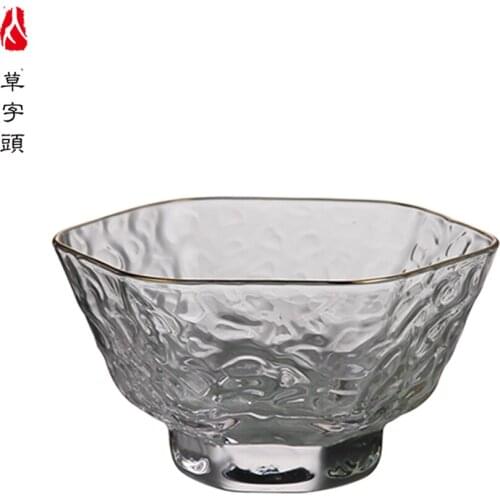 Transparent crystal hammer shape hexagonal mouth gold tea cup 63ml 501048