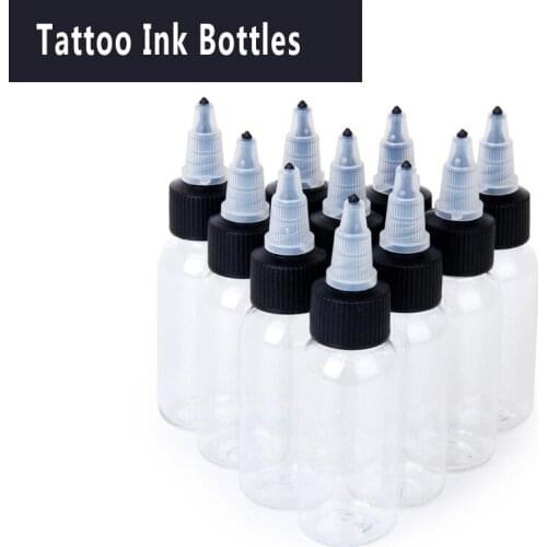 10PCS 30ml/60ml/90ml 1OZ White Twist Cap Empty Plastic Tattoo Ink Pigment Clear Bottle Supply free shipping