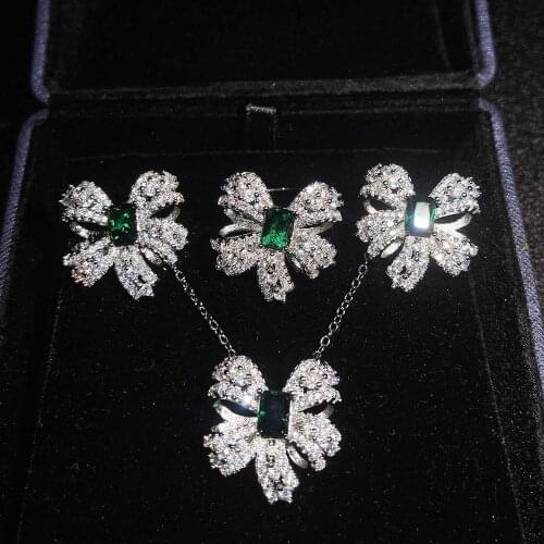 QTT 2021 New Fashion 925 Sterling Silver Flower Crystal Jewelry Set Zircon Pendant Necklace Earrings Ring Sets Exquisite Gift
