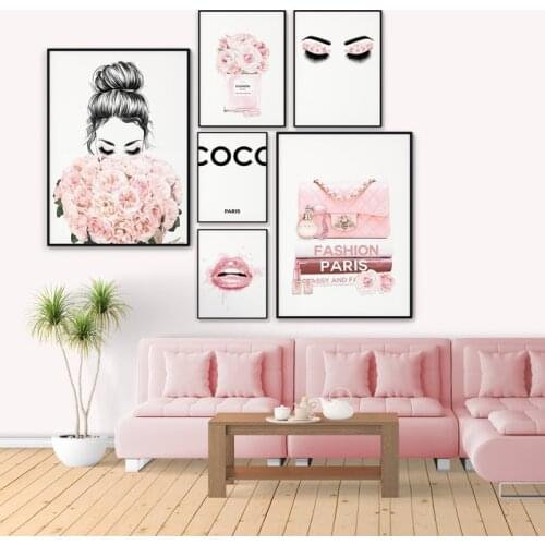 Blush pink Gallery Girly Lips Fashion Prints And Posters Wall Art Canvas Paiting Wall Pictures For Living Room Décor