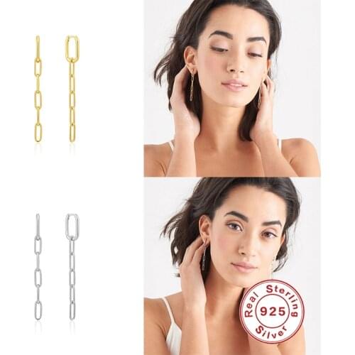 Aide 925 Sterling Silver U-Shaped Chain Tassel Drop Earrings For Women Paperclip Chain Earring Aretes De Mujer Fine Jewelry