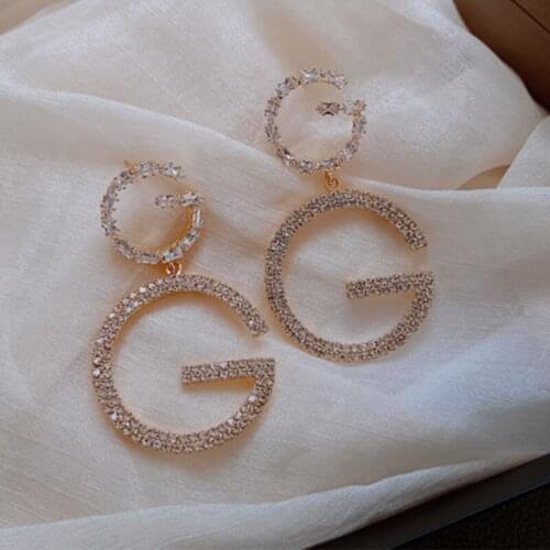 Luxury Brand Korean Fashion Long Chain Letter G Hanging Earrings For Women &Girl Crystal Big Dangle Earring Wedding Jewelry 2021