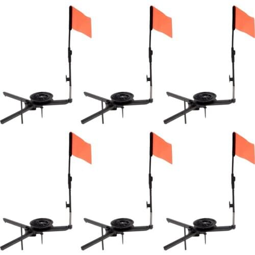6pcs Foldable Ice Fishing Rod with Flag Round Tip-Up Ice Fishing Orange Flag Winter Fishing Equipment Tackles