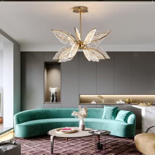 Modern Butterfly Living Room LED Pendant Lamp Nordic Simple Bedroom Kitchen Creative Golden Transparent Acrylic Wing Chandelier