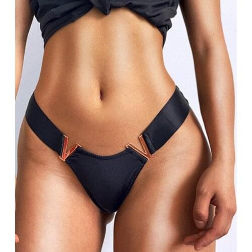 Metal Letter V Thong Women Low Waist Panties Sexy Transparent Underwear Ladies Briefs Lingere Panty Underware Womens Lingerie