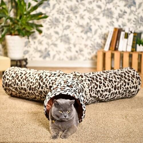 Pet Play Tunnel Pet Cat Tunnel Leopard Print Crinkly 3 Ways Fun Tunnel Ball Kitten Play Toy Collapsible Rabbit Toys Cat Products