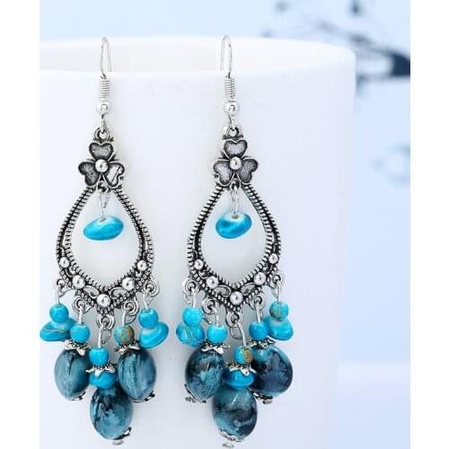 Vintage Big Oval Multicolor Beaded Tassel Earrings for Women Ethnic Boho Hollow Long Carved Charm Femme Drop Earrings Jewelry