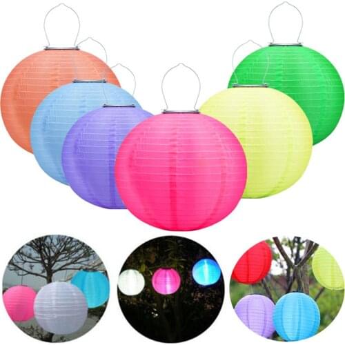 12in Waterproof LED Solar Cloth Chinese Lantern Outdoors Festival Wedding Party Garden Hanging Lamp Light Decor