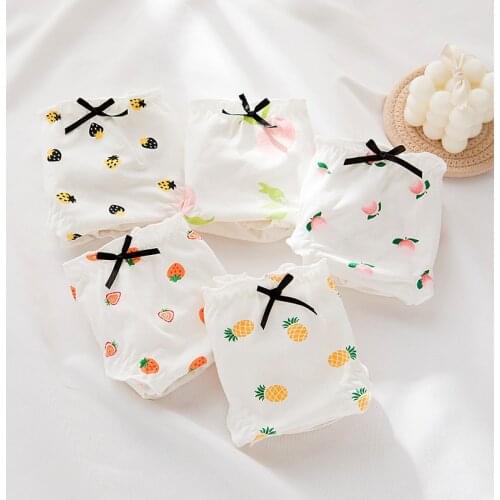 Womens cotton underpants antibacterial crotch wood ear side mid waist briefs sweet printed underwear