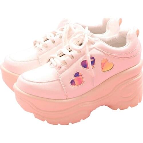 Japanese Girl Sweet Lolita Sneakers Heart Women College Girl Students Lolita Shoes High Heel Platform Shoes Platform Sneakes