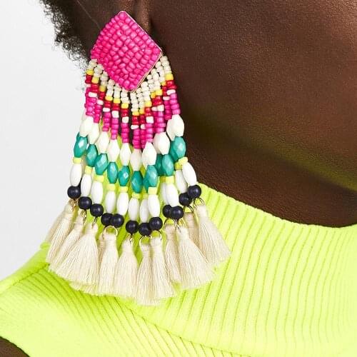 MANILAI Bohemia Beads Tassel Earrings for Women Handmade Long Beaded Fringe Dangle Earring Tassel Ethnic Jewelry