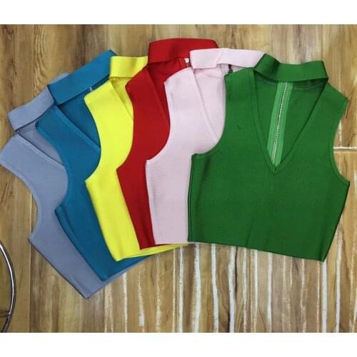 Women Summer Hot Sale Tank Tops Vest Sleeveless Wholesale High Neck Bodycon Bandage Top Sexy