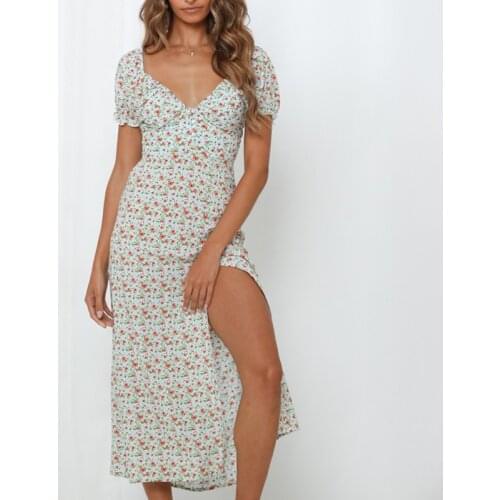 Foridol V Neck Button Summer Women Dress Vintage Boho Floral Long Dress Elegant Female Bohemian Print Chiffon Maxi Dress Vestido