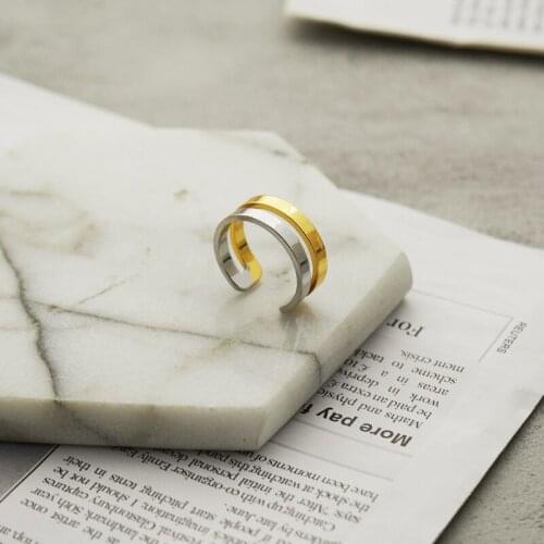 GSOLD Minimalist Gold Silver Color Double-Layer Geometric Opening Ring Simple Chic Brass Finger Ring Women Trends Jewelry