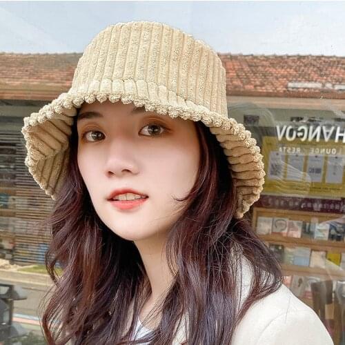 Corduroy Wool Winter Bucket Hat Women Outdoor Hip Hop Cap Panama Fishing Sun Hat Panama For Man Winter Hats Solid Color