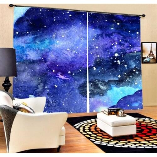 Starry Night Cloud Window Curtain 3D Print 2 Panels Polyester Black-out Curtain for Bedroom Living Room Kitchen Large Size