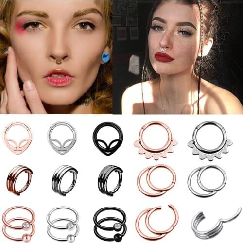 1PC Skull Steel Hinged Ear Nose Septum Piercing Nose Rings Fashion Double Clicker Segment Nose Hoop Rings Unisex Jewelry Ombligo