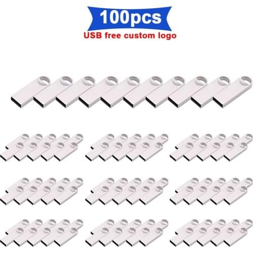 100pcs/lot Free Logo Metal Usb Flash Drive Flash Memory Card Pen Drive 32GB Usb Stick 64G Pendrive 128GB 16G 8G Flash Drive Gift