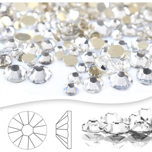 1440pcs Mixed Size Crystal Strass Rhinestones 3D Nail Art Decorations Gold Flatback Glass Diamond Design Manicure Accessories