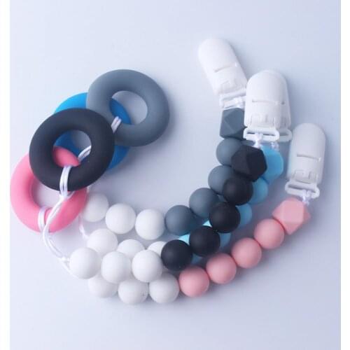 2PCS/Set Baby Safe Silicone Beads Teether Chain Baby Toddler Dummy Pacifier Clip Chain Baby Supplies Silicone Nipple Clip