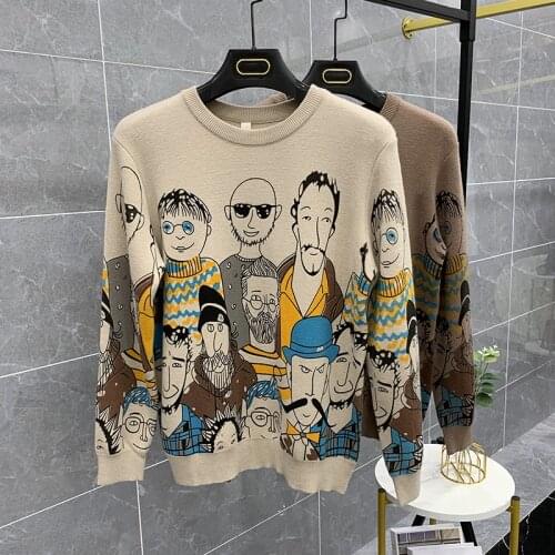 2021 Men Harajuku High Street Cartoon Print Sweater Pullover Fashion Unisex Clothes Long Sleeves Japanese Style Hip Hop Knitwear