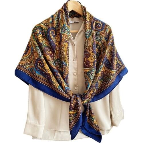 70% Cashmere 30% Silk Scarf Women Vintage Shawl Stole Boho Paisley Kerchief Hijab Oversize Blanket Bandana 135*135cm