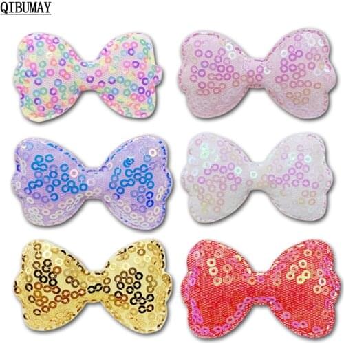 QIBUMAY New Arrival Sequin Glitter Hairbow Accessories White Golden Clothes Sewing Patches DIY Hair Clip Bow Decoration Material