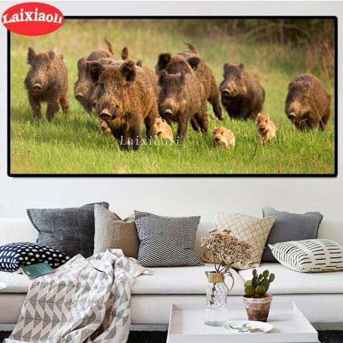 Running Wild boars family diamond mosaic full square diamond embroidery icon 5d diy diamond painting 100% round drill Best gift