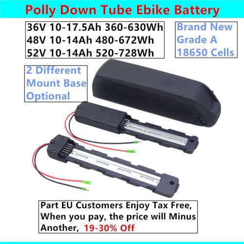 Free Shipping Li-ion 24v 36v 48v 52v Polly Electric bike battery 10ah 10.5ah 11.6ah 12ah 13ah 14ah 15ah 16ah 17ah 17.5ah Pack