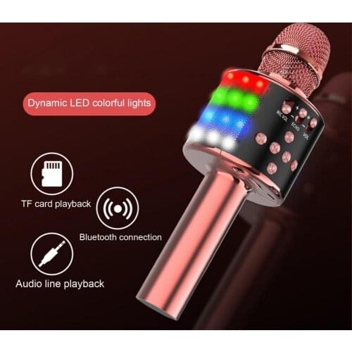 Wireless Karaoke Microphone Bluetooth Handheld Portable Speaker Home KTV Player with Dancing LED Lights Record Function for Kids