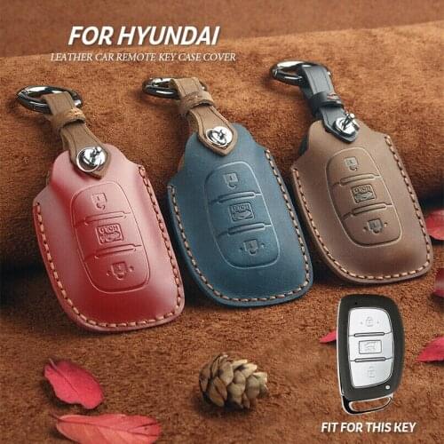 For Hyundai Elantra Sonata Santa Fe Retro Leather Smart Key Fob Cover Case Shell Smart Remote Fob Protector Case Keychain