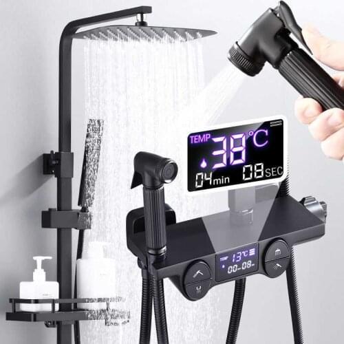 Black Thermostatic Digital Display Shower Faucet Gold Rain Shower Faucet Bidet Faucet Spout Faucet Tap
