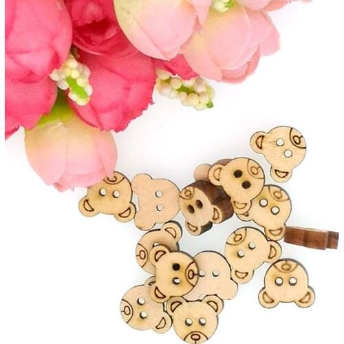 50PCs Wooden Sewing Buttons Scrapbooking Bear Two Holes 13mm buttons for clothing decorative B200623