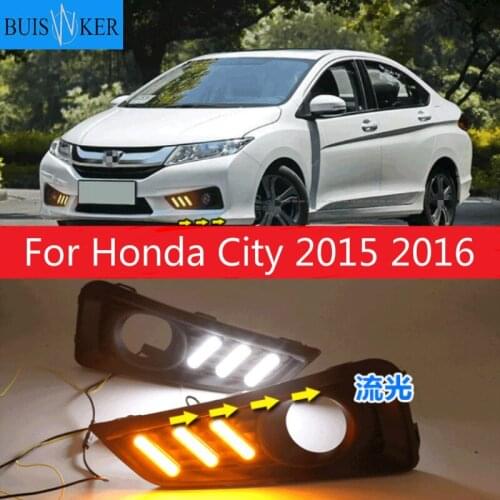 1set For Honda City 2015 2016 DRL Daytime Running Light DRL with Turn signal fog lamp Relay Daylight car styling