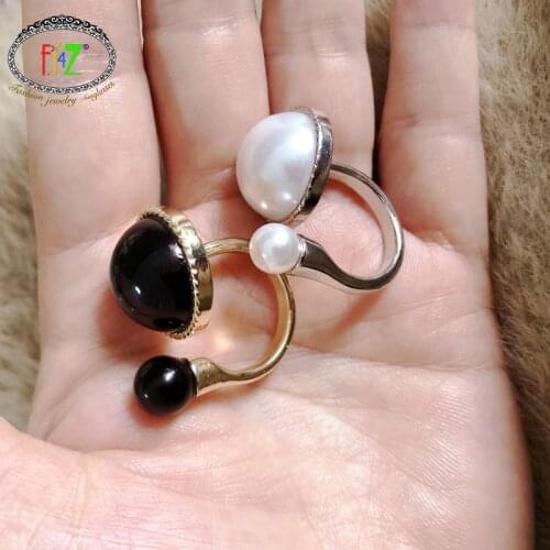 F.J4Z New Womens Pearl Rings Hot Fashion Double Simulated Pearl Cuff Fingers Rings Classic Gifts Jewelry Accessories dropship
