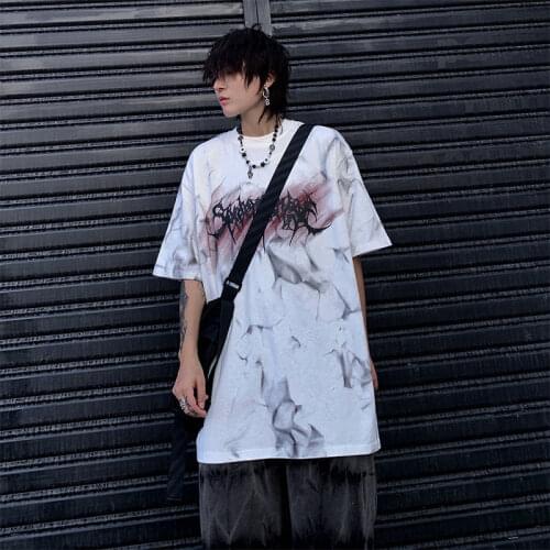 Tie Dye Men Summer T Shirt Oversized Short Sleeve O Neck Japan Style Retro High Street Vintage Male Cotton Clothing Loose Casual