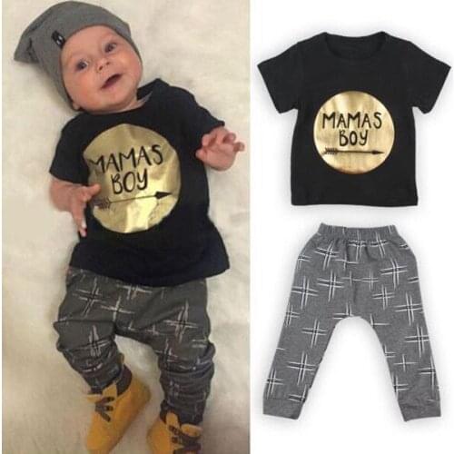 New Summer Baby Boy Clothes Fashion Cotton Short Sleeve Letter T-shirt+pants 2Pcs Kids Clothing Set Infant