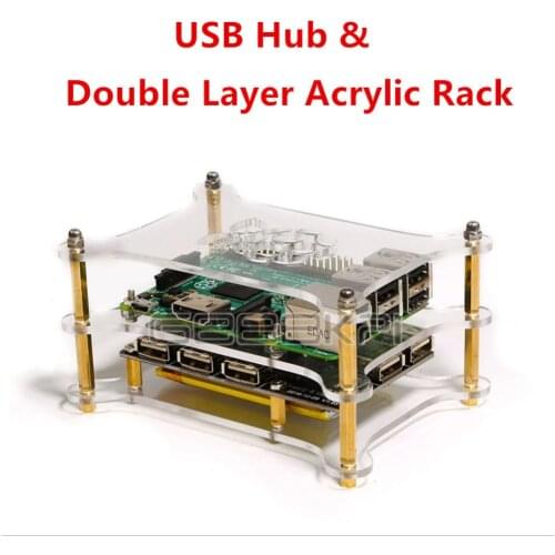 GeeekPi 5-Port USB 2.0 Hub Power Supply Module with Double Layer Acrylic Rack for Raspberry Pi 3 / 2 Model B / Zero