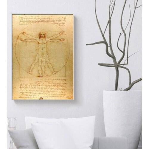 Classical Famous Painting Vitruvian Man, Study of Proportions by Leonardo da Vinci, Poster Prints Wall Art Canvas Painting Decor