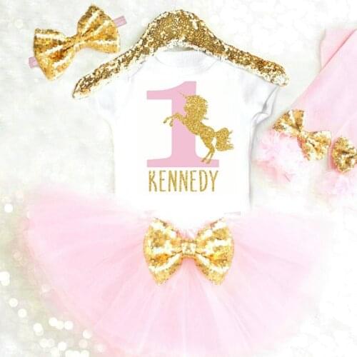 Custom name Unicorn First Birthday Girl Newborn infant bodysuit bloomer romper leggings Outfit Sets baby shower party favors