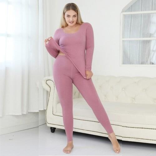 DOIB Thermal Underwear Suit Female Long Johns Plus Warm Traceless Pajamas Set Winter Intimate Seamless Suit