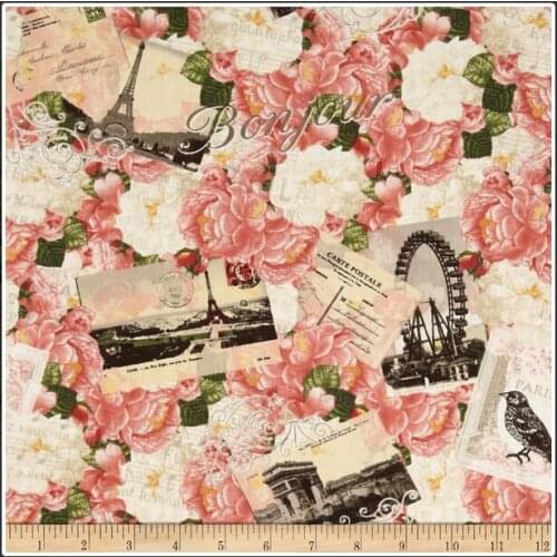 LEO&LIN Japanese Cotton Printing Micro Playing Piece Dress Vintage Rose Postcard Patchwork Cotton Fabric Tissus 50cm